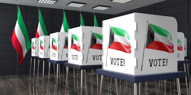 Bureau de vote du Koweït avec de nombreux isoloirs concept d'élection illustration 3D