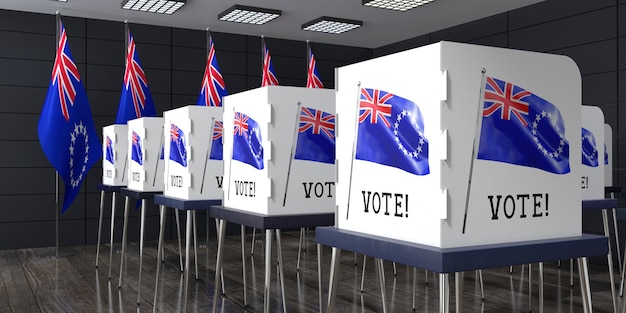 Bureau de vote des Îles Cook avec de nombreux isoloirs concept électoral illustration 3D