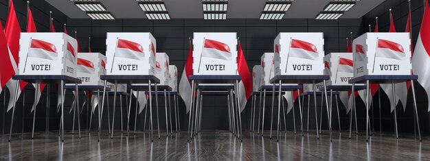 Bureau de vote de Monaco avec de nombreux isoloirs concept d'élection illustration 3D