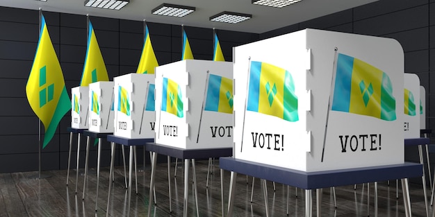 Bureau de vote de Saint-Vincent-et-les Grenadines avec de nombreux isoloirs concept électoral illustration 3D