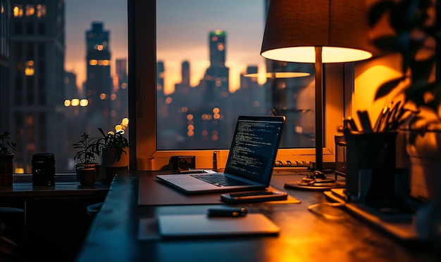 Bureau avec vue sur le paysage urbain