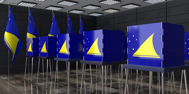 Photo les bureaux de vote des tokélaou et les drapeaux nationaux dans le concept d'élection du bureau de vote illustration 3d