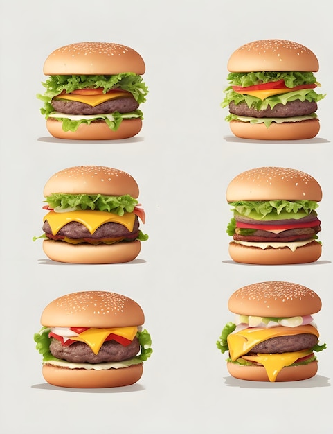 Burger avec 6 vues différentes AiGenerated