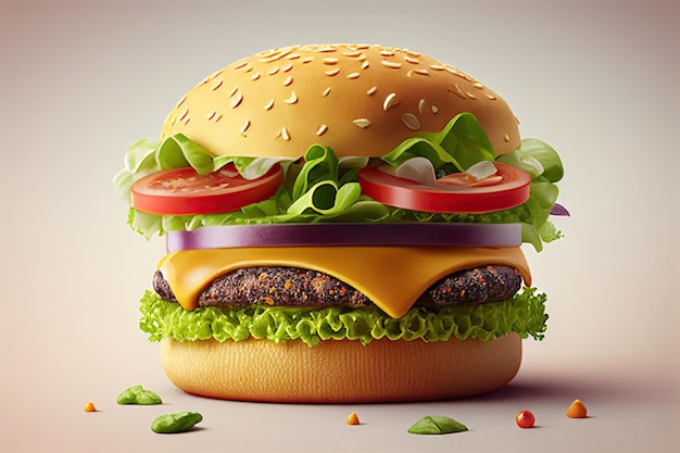 Burger appétissant sur fond clair AI générative