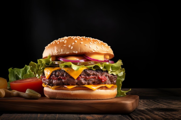 Burger appétissant avec galette de boeuf parfaitement grillée