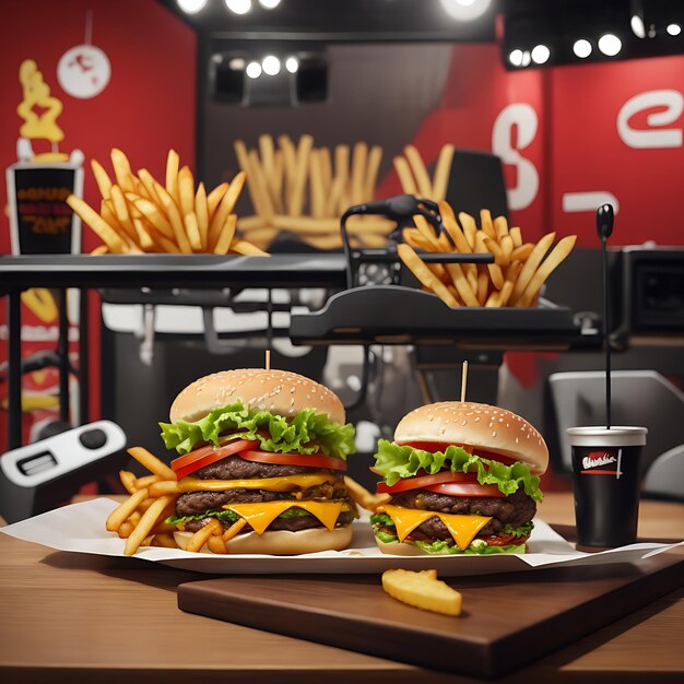 Burger au bœuf fait maison en gros plan sur une table en bois