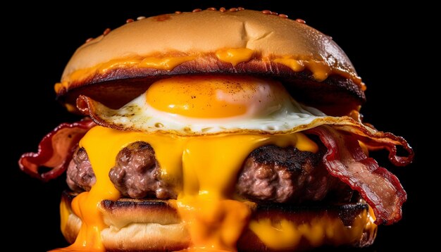 Burger au bœuf grillé avec fromage cheddar fondu généré par l'IA