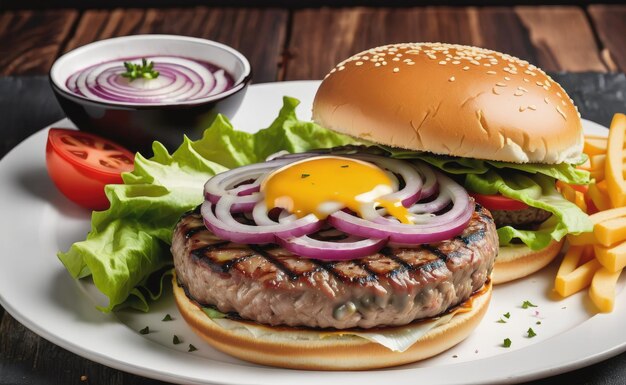 Burger au bœuf grillé avec fromage et oignon