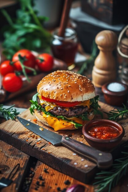 Burger au fromage et escalope de bœuf