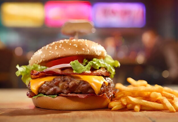 Burger au fromage à fond multicolore