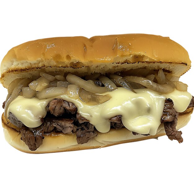 Photo burger au fromage de philadelphie sur un fond blanc