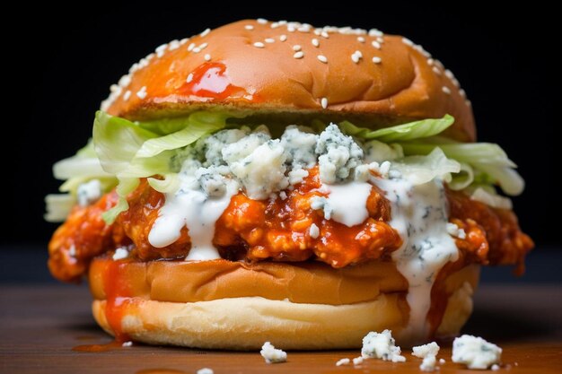 Burger au poulet de buffle avec de la sauce au fromage bleu