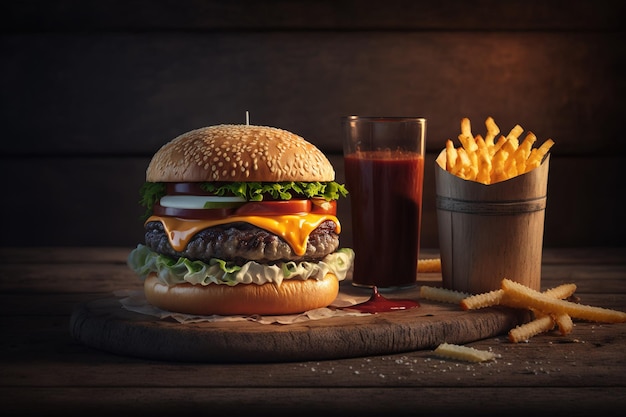 burger au tableau sur fond sombre