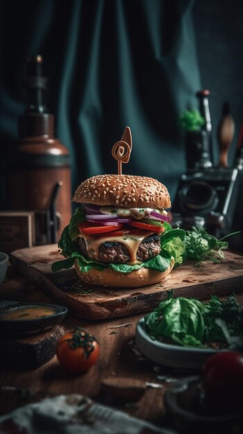 Photo un burger avec un autocollant qui dit 