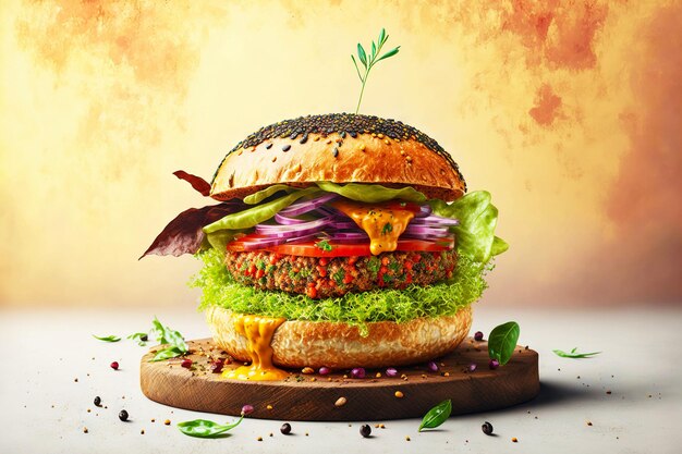 Burger aux herbes de légumes et sauce pour la nourriture végétarienne créée avec ai générative