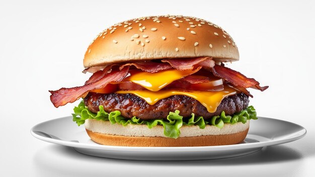 Burger BBQ au bacon isolé sur fond blanc