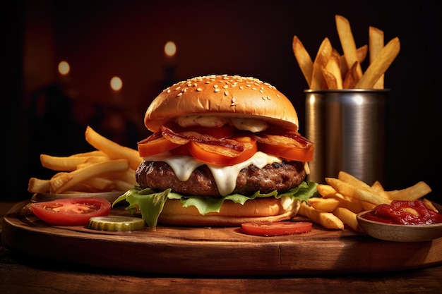 Burger de boeuf et frites