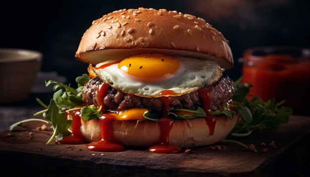 Burger de bœuf grillé avec fromage et tomate généré par IA