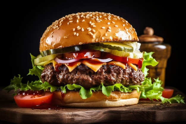 Burger de bœuf juteux avec laitue et tomate