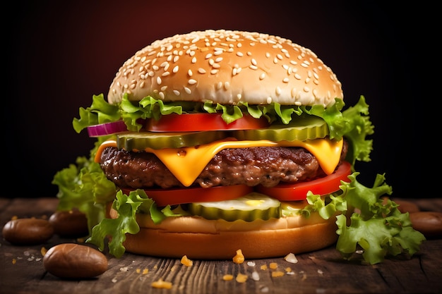 Burger de boeuf sur plaque de bois