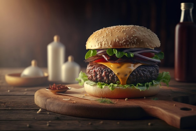 Burger de boeuf rustique Illustration AI Générative