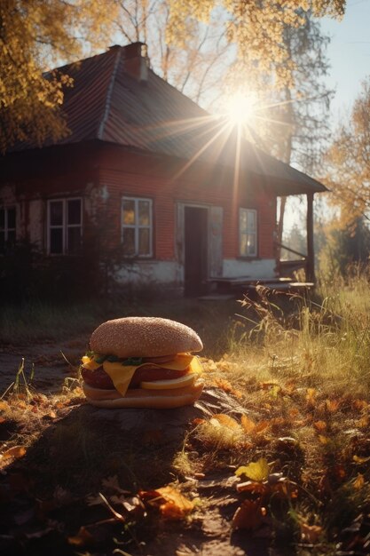 Burger classique dans la nature créé avec la technologie Generative AI