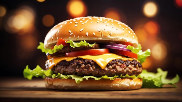 Burger classique avec hamburger savoureux arrière-plan flou