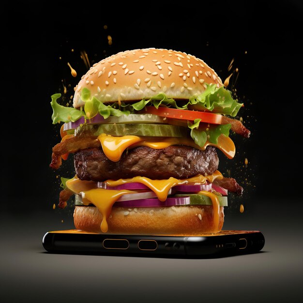 Un burger et un concept de marketing de téléphone portable génératif Ai