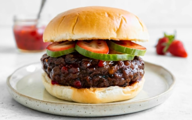 Burger avec de la confiture de Jalapeno à la fraise