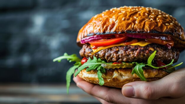 Burger en couches sur un fond d'ardoise