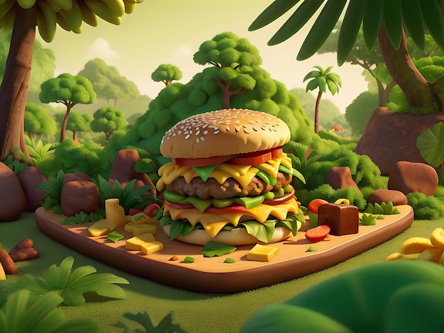 burger dans une forêt verte