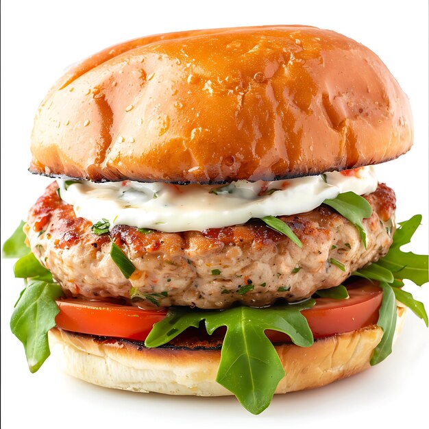 Photo burger de dinde caprese sur un fond blanc