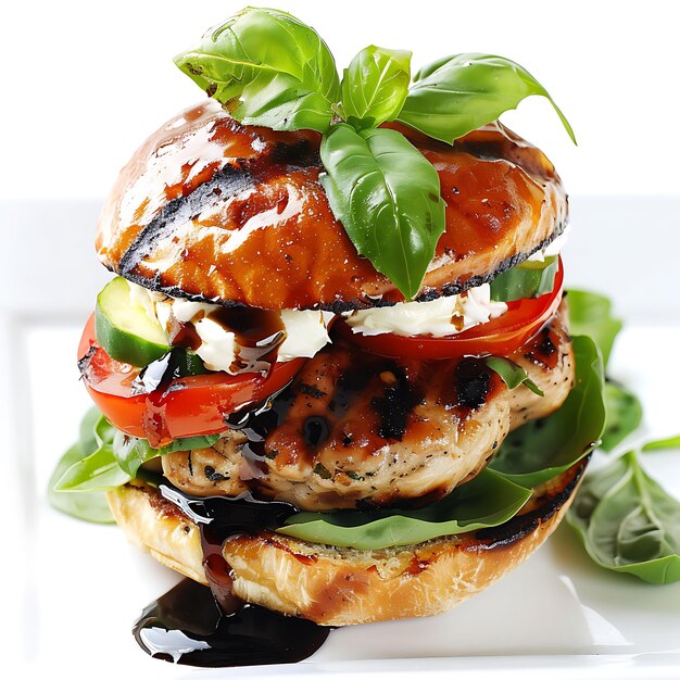 Photo burger de dinde caprese sur un fond blanc