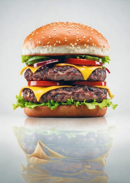 Burger double américain classique isolé sur fond blanc