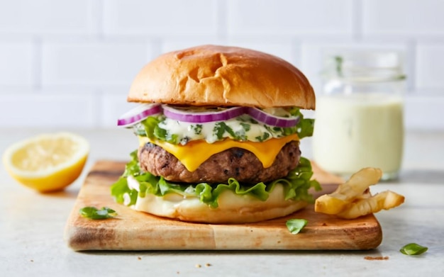 Burger avec du citron et de l'herbe de Mayo