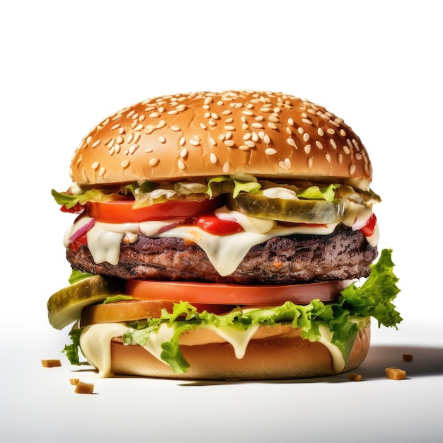 Burger sur fond blanc Image générée par l'IA