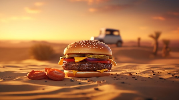 Burger sur le fond du menu de la première cuisine du désert de sable