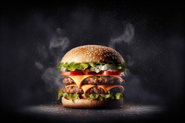 Burger sur fond noir AI générative