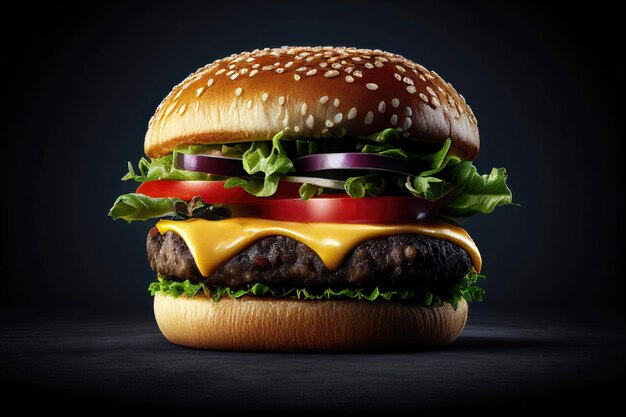 Burger sur fond noir AI générative