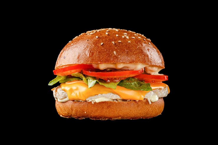 Photo burger sur fond noir pour le menu