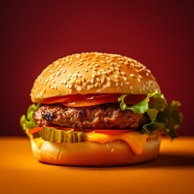 Burger sur fond rouge