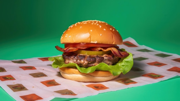 Burger sur fond vif Illustration AI GenerativexA