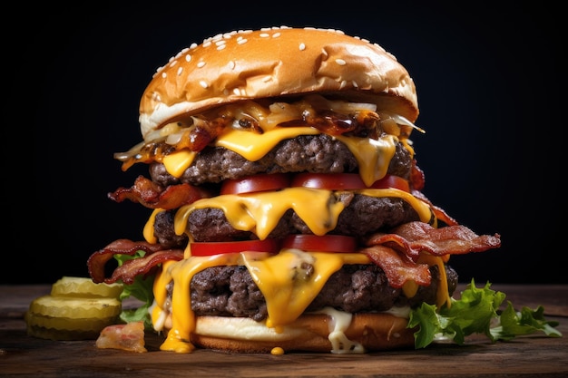 Burger frais et savoureux sur une table en bois