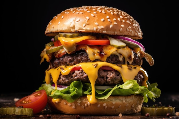 Burger frais et savoureux sur une table en bois