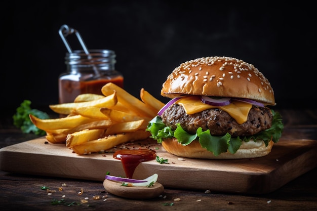 Burger avec Frites Ai générative