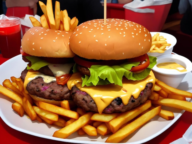 Burger avec frites ai généré