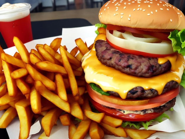 Burger avec frites ai généré