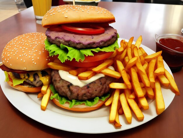 Burger avec frites ai généré