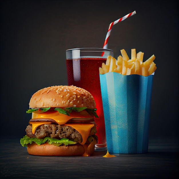 Burger frites et soda Generative AI