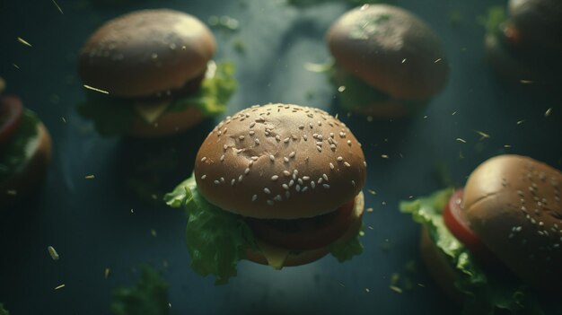 Un burger avec des graines de sésame dessus